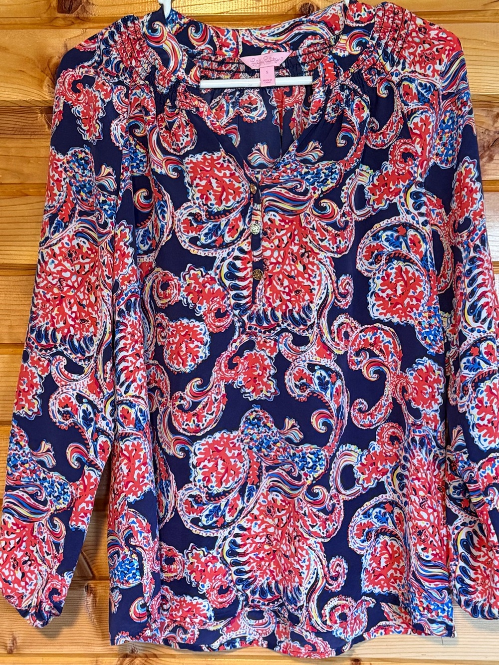 Lilly Pulitzer Navy Blue Multicolor Paisley Print Blouse